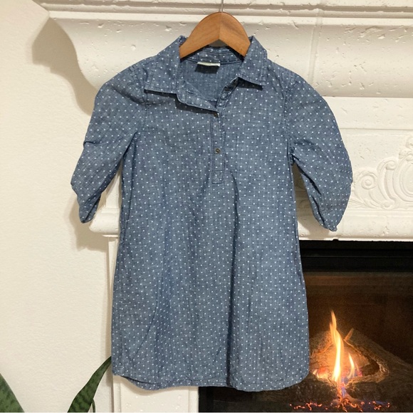 Girls Crazy 8 Chambray Denim Blue Polka Dot Dress Size 8 - Picture 1 of 8